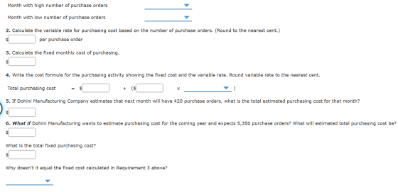 Month with high number of purchase orders Month with low number of purchase orders 2. Calculate the variable rate for purchas