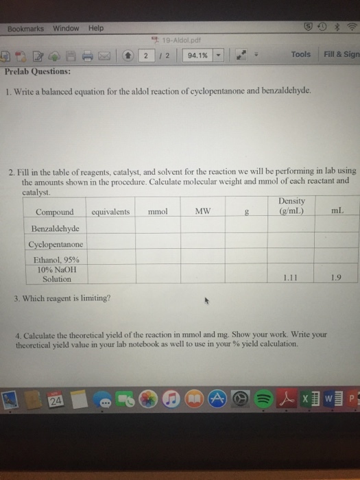 Write a balanced equation for the aldol reaction o