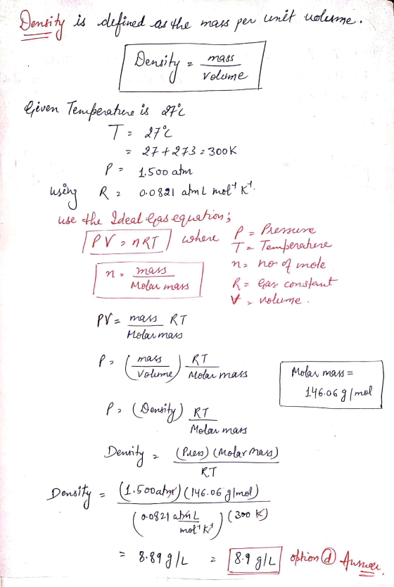 Calculate the density, in g/L, of SF6 gas at 27°C and 1