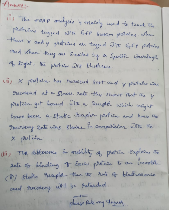Answer:- i The FRAP analysis į mainly used to track the protuns tagged with GfP bresion proteins. when these x and y protuus