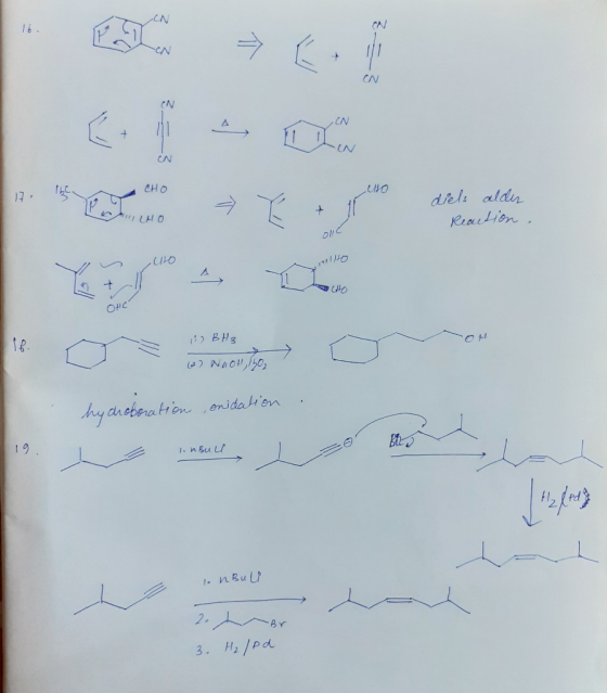 EN CHO uto diels alder Reaction. HICHO olc (i) BH₃ (2) NaOH, 1602 I hy choboration , onidation lonBuli 20 h er 3. H₂/pd