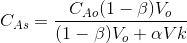C_{As}= \frac{C_{Ao}(1-\beta ) V_{o}}{(1-\beta )V_{o}+ \alpha Vk}