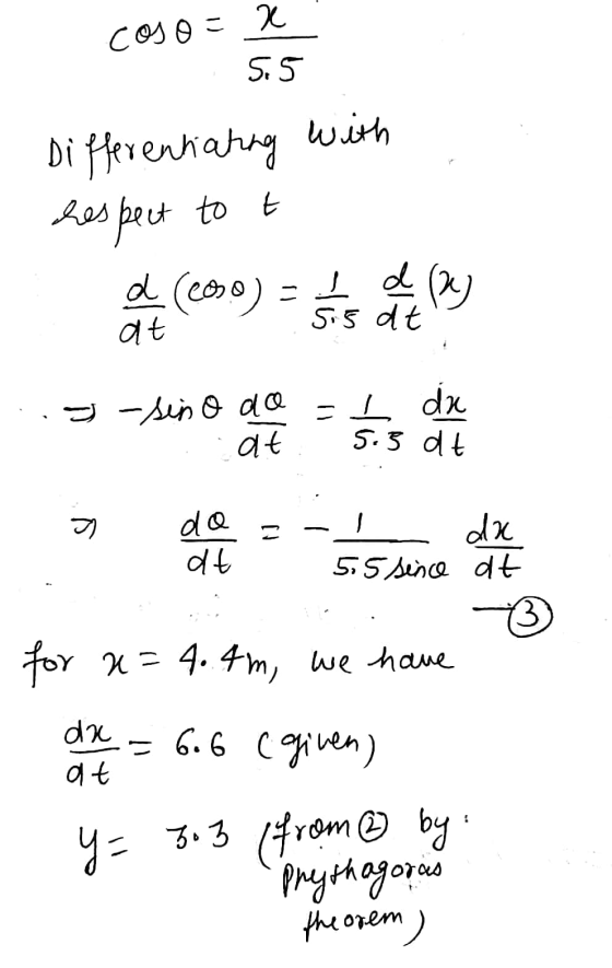 coso=2 55 Differentiating with respect to t (esse) Estos at :.5-bino e se o e ass durch den for a=4.4m, we have dze - 6.6 cgi