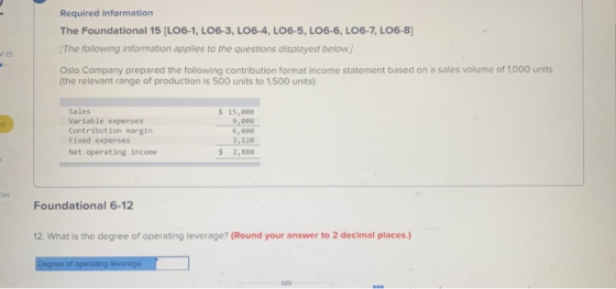 Required information The Foundational 15 [LO6-1, LO6-3, LO6-4, L06-5, LO6-6, LO6-7, LO6-8) [The following information applies
