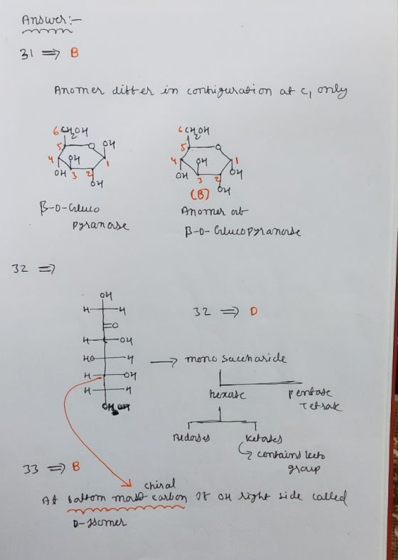 Answer:- . m 31 => B Anomer differ in configuration at c, only 6chon on Rg4 OH 3 2 un 04 Mb B-o-Gluco рат и on ! by (6 bu A