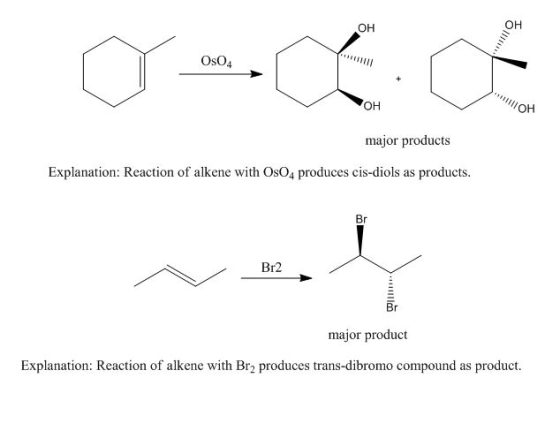 OH Os04 OH major products Explanation: Reaction of alkene with OsO4 produces cis-diols as products. V Br27 major product Expl