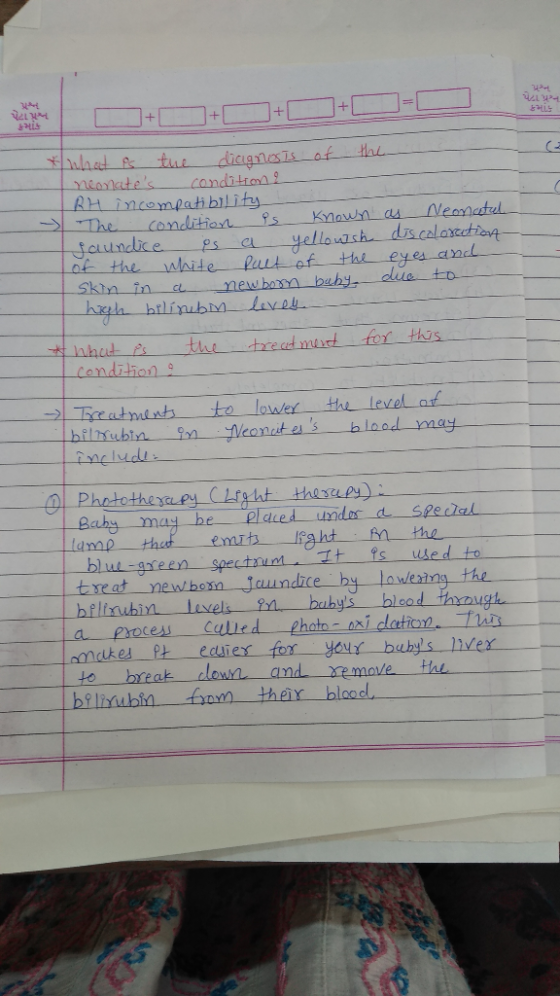 મી. = * What is the diagnosis of the neonates condition & RH incompatibility The condition is known as Neonatul Jaundice es
