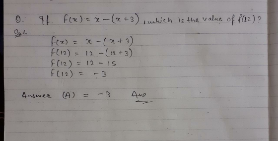 . af. for) = x-(x +3 which is the value of f(22)? f(x) = x (x+3) F (12) = 12 - (12+3) F (12) = 12 - 15 f(12) = Answer (A) Ane