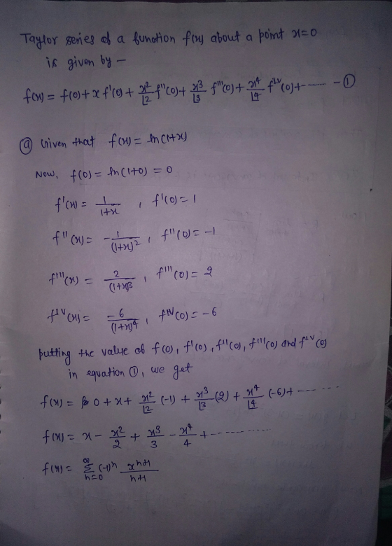 Taylor series of a function fly about a point 120 is given by - fony = frø+ x f0+ 2.4f20+ (0)+-- 33. f0)+ 14 fly -0 14 (@c