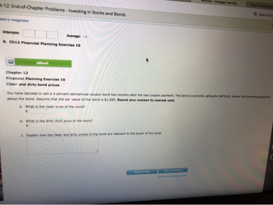 Didlap-Cengage th 12: End-of-Chapter Problems - Investing in Stocks and Bonds Sado Search the Back to Assignment Attempts: Av