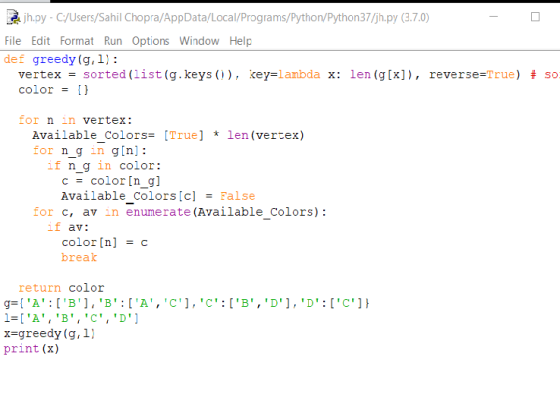 jh.py - C/Users/Sahil Chopra/AppData/Local/Programs/Python/Python37/jh.py (3.7.0) File Edit Format Run Options Window Help de