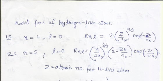 Radeal foms of hydoge lake atom 2/2. l S