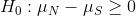 H_0 : \mu _N - \mu _S \geq 0