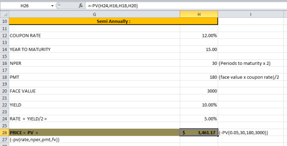 fe-PV(H24,H16, H18, H20) Н26 G Н Semi Annually: 10 11 12.00% 12 COUPON RATE 13 15.00 14 YEAR TO MATURITY 15 30 (Periods to ma