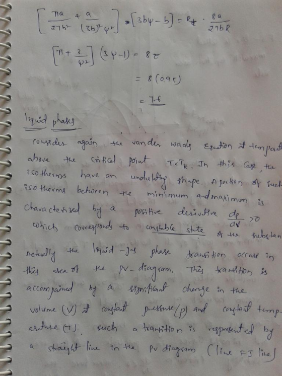 Ta ta 2762 (36) & 8 a 276R [+] (p-1)-87 = 8 (0.95) 7.6 the is positive liquid phases consider again the van der waals Ernatio