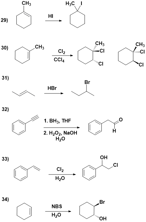 CH3 H3C I HI CH3 CI CH3 CI CH3 CI CCl4 CI CI 31) HBr 1. BH3, THF 2. H202, NaOH H20 он CI H2O NBS H20 он