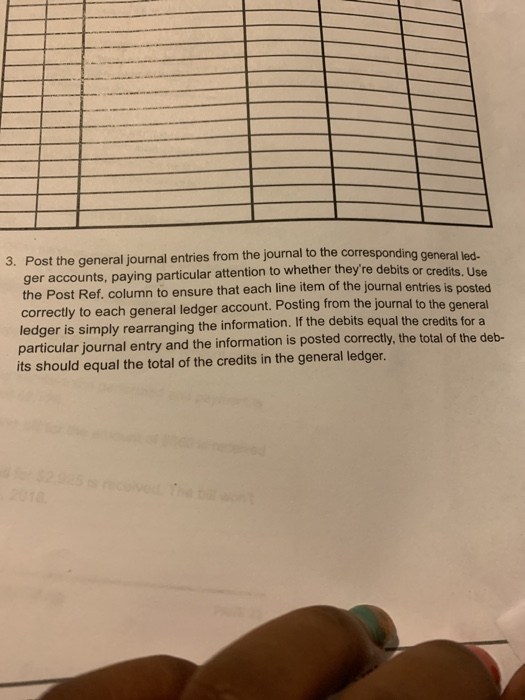 3. Post the general journal entries from the journal to the corresponding general led ger accounts, paying particular attenti