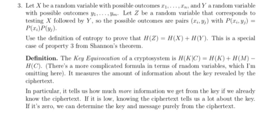 3. Let X be a random variable with possible outcomes 11,..., In, and Y a random variable with possible outcomes 1.... ym. Let