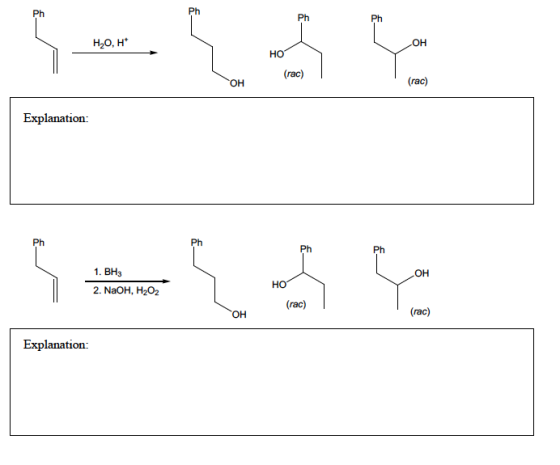 H2O, H HO (rac) OH (rac) Explanation: 1. BH3 2. NaOH, H2O2 HO (rac) (rac) Explanation: