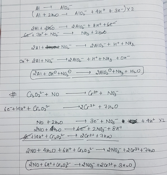 Al - Alor Altamo - Alor +41+ + 3e- x2 2 Alt 2450 - bet 7htt Nor 2 Alor + 8 ntt be Nhz +20 2 Althod Nor - 2010rt H+ + NH3. on