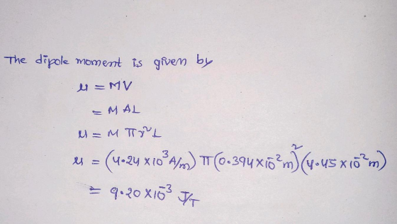 The dipole moment is givem by uMV MAL UM TTL 3 Vous x(0 m q.20 XIO