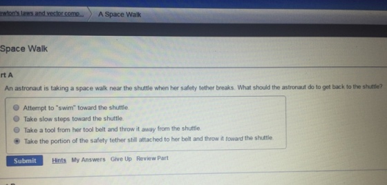 An astronaut is taking a space walk near the shutt