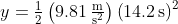y=\mathrm{\tfrac{1}{2}\left( 9.81\,\tfrac{m}{s^{2}} \right)\left( 14.2\,s \right)^{2}}
