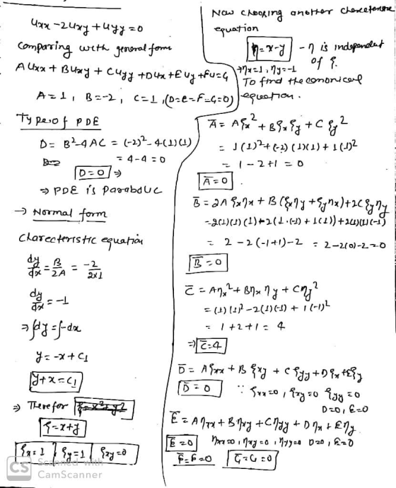 Uax -2uxy tuyg - A Uxx + Buay + Cugy +D 4x +E vytfuza Mx = 1, y = -1 Now choosing another Chereefenste equation comparing wit