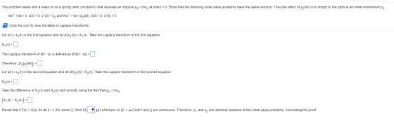 This problem deals with a mass m on a spring (with constant k) that receives an impulse po = mv, at time t= 0. Show that the