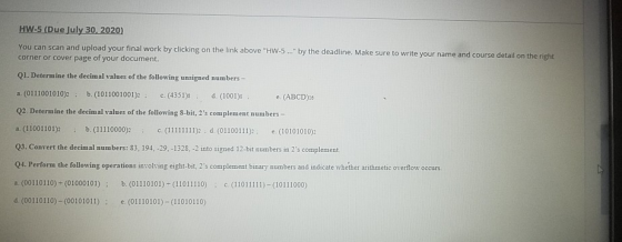 HW-5 (Due July 30, 2020) You can scan and upload your final work by clicking on the link above HW-5 ... by the deadline. Ma