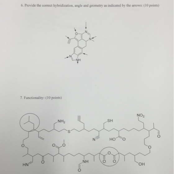 Provide the correct hybridization, angle and geome