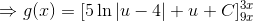 \Rightarrow g(x)=[5\ln \left|u-4\right|+u+C]_{9x}^{3x}