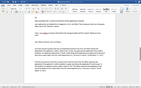 AutoSave OFF Download HW2(2) - Saved to my Mac a Home Insert Draw Design Layout References Mailings Review View Tell me Share