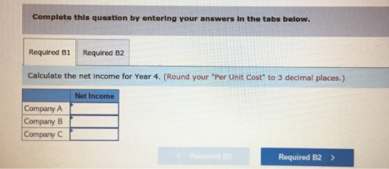 Complete this question by entering your answers in the tabs below. Required B1 Required B2 Calculate the net income for Year