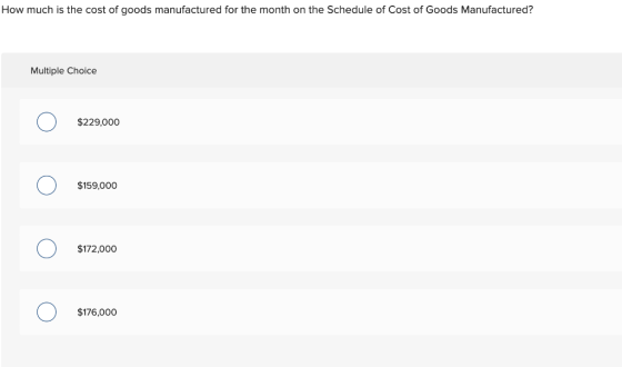 How much is the cost of goods manufactured for the month on the Schedule of Cost of Goods Manufactured? Multiple Choice $229,