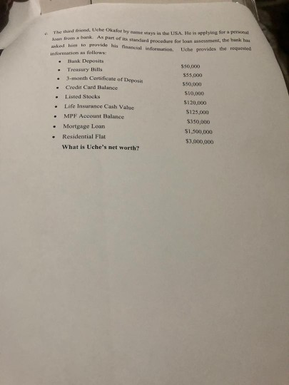 The thir d Debe Okaforby name stays in the USA. He is applying for a personal A part of it and fin essmem, the bank asked him