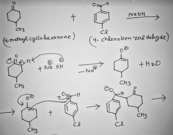 + NaOH CH3 ce (4-methyl cyclohexanone) 4-chloroben za Clonk oo +420 I UN + Na oH - Na CH3 -8.703 chz CI CH3