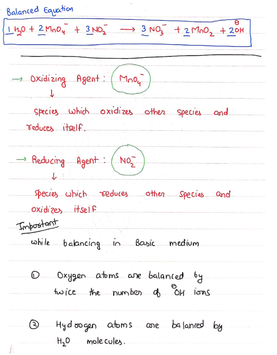 Balanced Equation (140 + 2 MnOu + 3 NO 3 NO + 2 MnO₂ + 204 - Oxidizing Agent: ( Mnoy ) oxidizes other species and Species whi