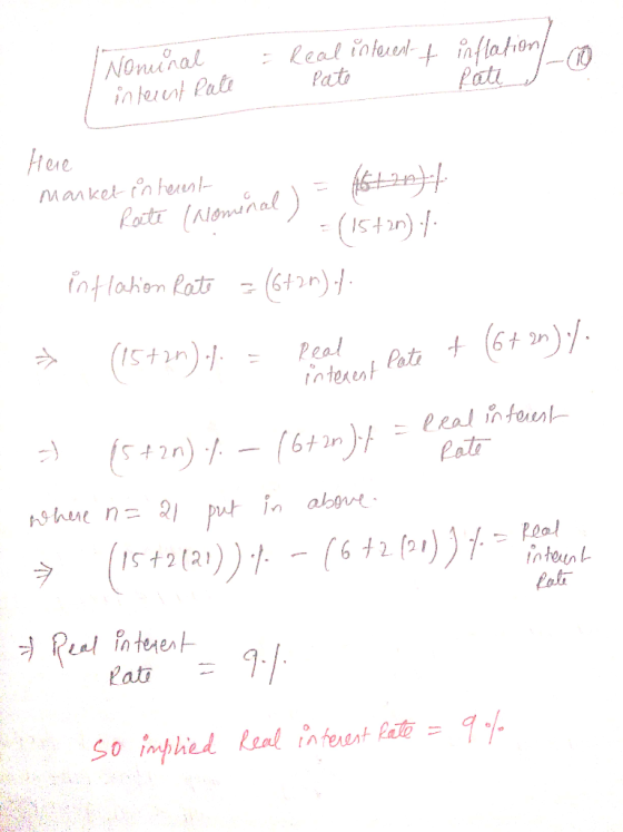 Nomunal infeunt Rate Eleaf inheet to once Here 1512444 (15+)/ inflation Rate = (6420) f. Market in heunt Rate (nominal) (15+1