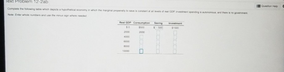 Text Problem 12-2ab Question Help Complete the following table which depicts a hypothetical economy in which the marginal pro