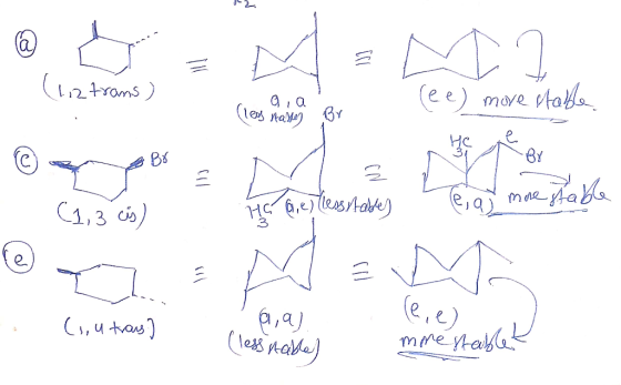 (1.12 trans ) elecom By fee) more stable (less tase] - (1,3 cis) Hoe less tables e, aj more stable (,,u trans] 69,9). (less t