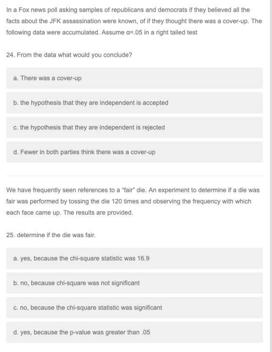 In a Fox news poll asking samples of republicans and democrats if they believed all the facts about the JFK assassination wer