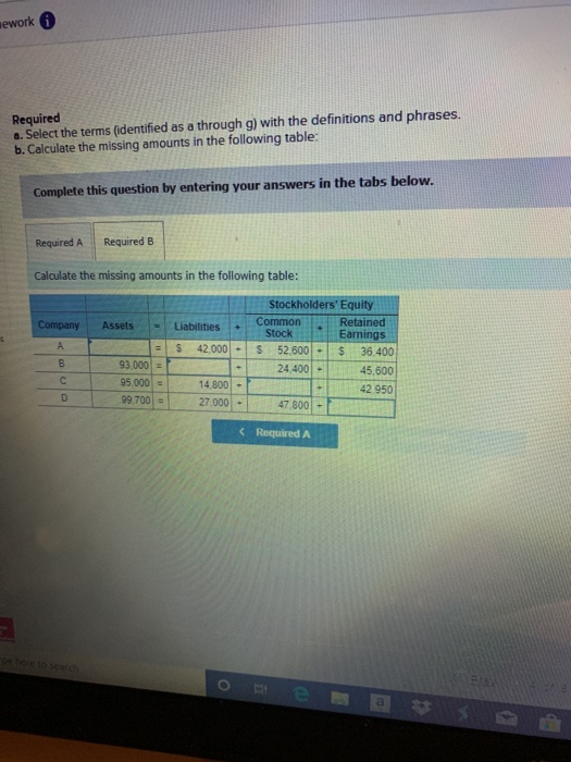 nework Required a. Select the terms (identified as a through g) with the definitions and phrases. b. Calculate the missing am