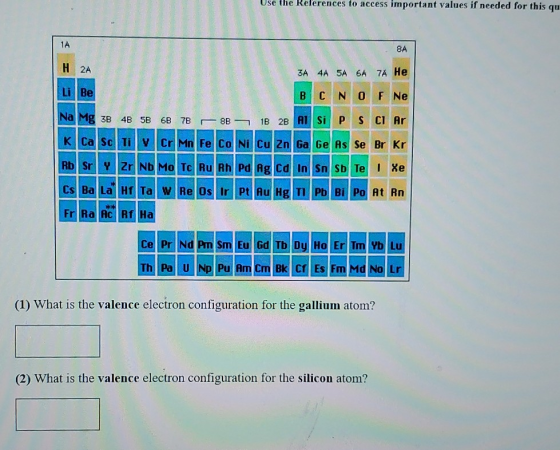 Use the References to access important values if needed for this qu 1A 8A H 2A 3A 4A 5A 6A 7A He Li Be B C N OF Ne Na Mg 3B 4