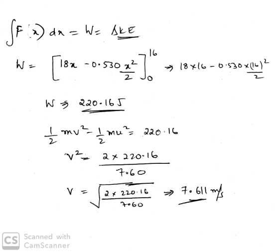 716 bs SF 2) du = W= sle Wo [182 -0155021) 5 1876 -0 550 veya W * 220.165 I mv²_ I mu? 220.16 16 V2= 2 x 220-16 7060 V = 12x2