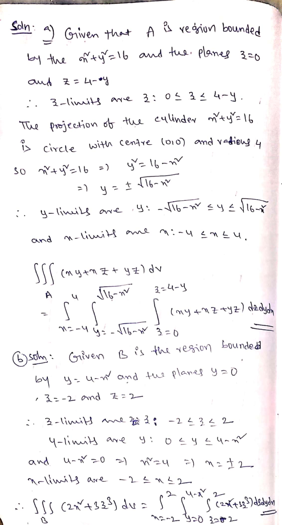 son a) Given that A i region bounded by the anty=16 and the planes 320 and Z =4-04 :. 3-limits are 3:02 324 y., The projectio