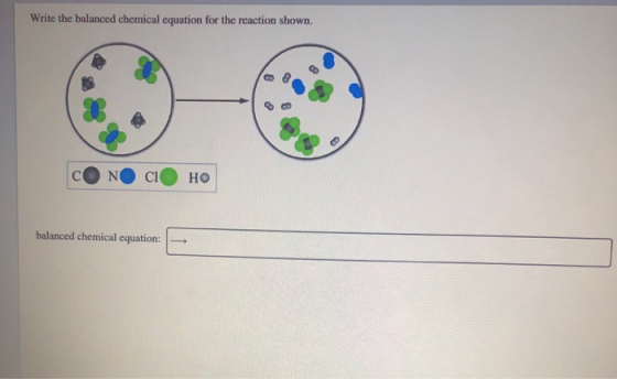 Write the balanced chemical cquation for the reaction shown. Cl C но balanced chemical equation:
