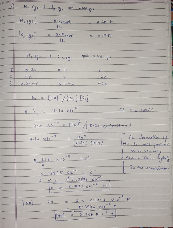 27 ₂ (g) + 9 g 200 g Netg1] - Didomil - 0.20 M lig] = 0.19 mol = 0.19 M N₂ (J, & 0.20 g. 0.19 - 200 (9) o -X +2x +2x E 0.20 X
