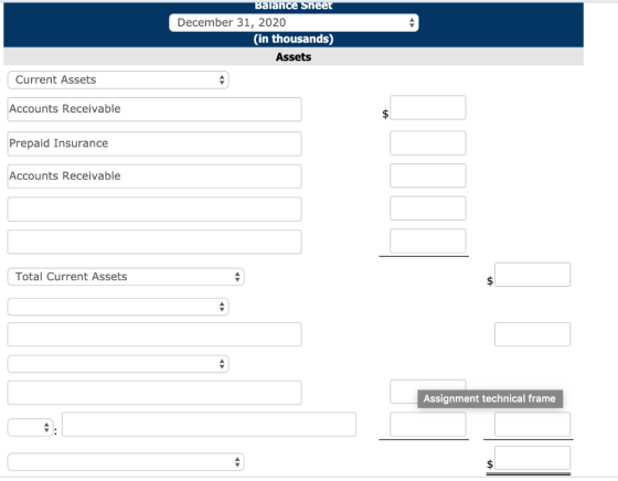Balance Sheet December 31, 2020 (in thousands Assets Current Assets Accounts Receivable Prepaid Insurance Accounts Receivable