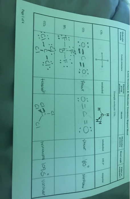 Lewis Niructure & Molecular Geometry Report Sheet Molecular Lewis structure Sketch Molecular wametry Mondange on pour Example